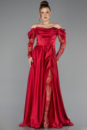Robe De Soirée Satin Longue Rouge ABU5054
