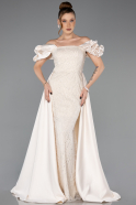 Robe De Soirée Perlé Longue Beige ABU5154