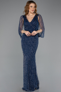 Robe de Soirée Longue Pierreux Bleu Marine ABU5475