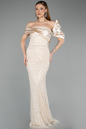 Robe de Soirée Longue Squameuse Beige ABU5529