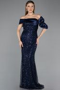 Robe de Soirée Longue Squameuse Bleu Marine ABU5529
