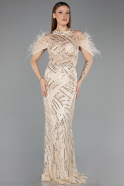 Robe de Soirée Longue Beige ABU5538
