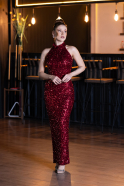 Robe De Soirée Longue Rouge Bordeaux ABK2474