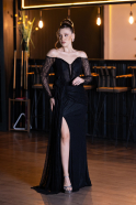 Robe de Soirée Longue Dantelle Noir ABU5509
