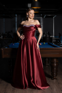 Robe de Soirée Longue Satin Rouge Bordeaux ABU5530