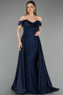 Robe de Soirée Longue Perlé Bleu Marine ABU5542