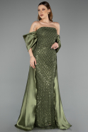 Robe De Soirée Perlé Longue Kaki ABU5234