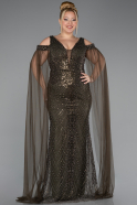 Robe De Soirée Grande Taille Longue Perlé Kaki ABU5498