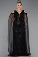 Robe De Soirée Grande Taille Longue Perlé Noir ABU5498