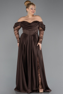 Robe Grande Taille Satin Longue Brun ABU5261