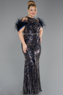 Robe de Soirée Grande Taille Longue Perlé Bleu Marine ABU5540