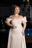 Robe De Soirée Grande Taille Perlé Longue Beige ABU5155