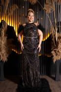 Robe de Soirée Grande Taille Longue Perlé Noir ABU5540