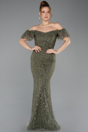 Robe de Soirée Longue Perlé Kaki ABU5547