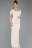 Robe de soirée longue épaules dénudées Beige ABU5562