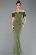 Robe de soirée longue épaules dénudées Kaki ABU5562