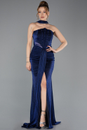 Robe de Soirée Longue Bleu Saxe ABU5560