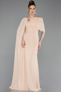 Robe de Soirée Longue Mousseline Beige ABU5418