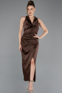 Robe De Soirée Midi Satin Brun ABK2506