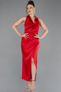 Robe De Soirée Midi Satin Rouge ABK2506