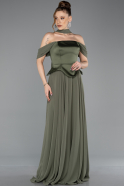 Robe de Soirée Grande Taille Longue Mousseline Kaki ABU5551