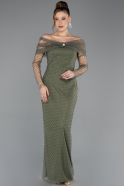 Robe De Soirée Perlé Longue Kaki ABU5550