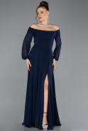 Robe De Soirée Grande Taille Longue Mousseline Bleu Marine ABU5592