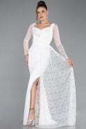 Robe de Soirée Longue Dantelle Blanc ABU5588