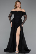 Robe de Soirée Longue Mousseline Noir ABU5602