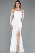 Robe de Soirée Longue Dantelle Blanc ABU5603