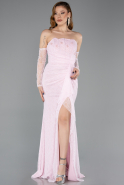 Robe de Soirée Longue Dantelle Poudre ABU5603