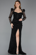 Robe de Soirée Longue Dantelle Noir ABU5604