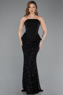 Robe Queue de Poisson Longue Dantelle Noir ABU5612