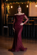 Robe de Soirée Longue Dantelle Rouge Bordeaux ABU5617