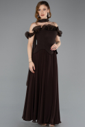 Robe de Soirée Midi Mousseline Brun ABU6037