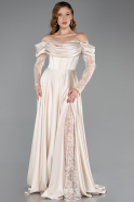 Robe De Soirée Satin Longue Beige ABU5054
