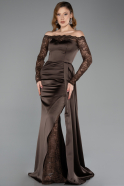 Robe Queue de Poisson Longue Satin Brun ABU5641