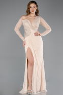 Robe De Soirée Dantelle Longue Beige ABU5618