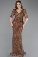 Robe De Soirée Squameuse Longue Cuivre ABU5621