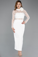 Robe de Cérémonie Midi Dantelle Blanc ABK2513