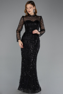 Robe De Soirée Grande Taille Longue Perlé Noir ABU5643