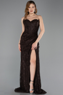 Robe de Soirée Longue Lacé Brun ABU5642