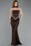Robe Queue de Poisson Longue Satin Brun ABU5644