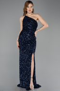 Robe de Soirée Longue Squameuse Bleu Marine ABU5647