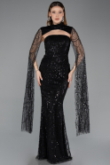 Robe de Soirée Longue Perlé Noir ABU5652
