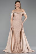 Robe De Soirée Perlé Longue Beige ABU5542
