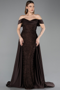 Robe De Soirée Perlé Longue Brun ABU5542