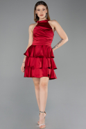 Robe de Cérémonie Courte Satin Rouge Bordeaux ABK2528