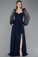 Robe De Soirée Dantelle Longue Bleu Marine ABU5334