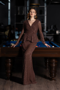 Robe de Soirée Longue Perlé Brun ABU5648